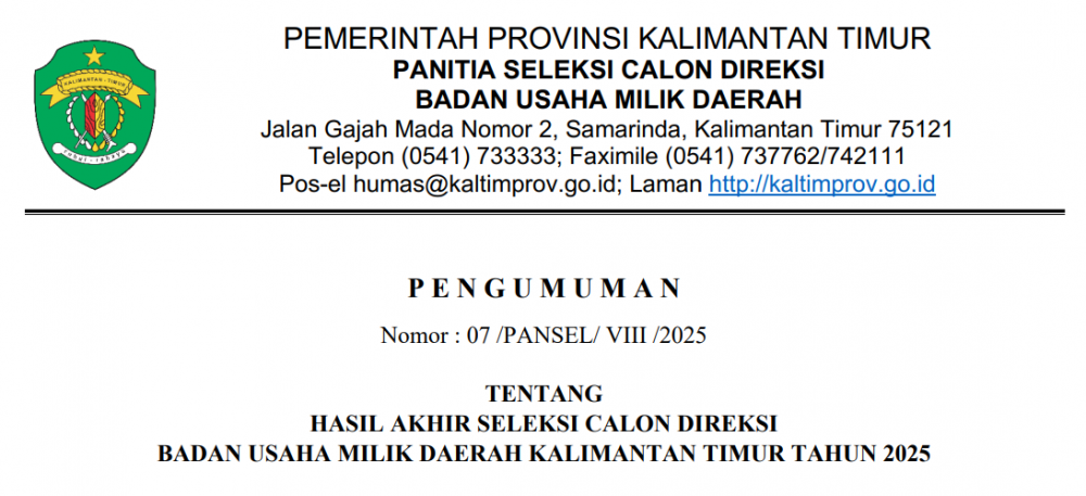 PENGUMUMAN HASIL AKHIR CALON DIREKSI